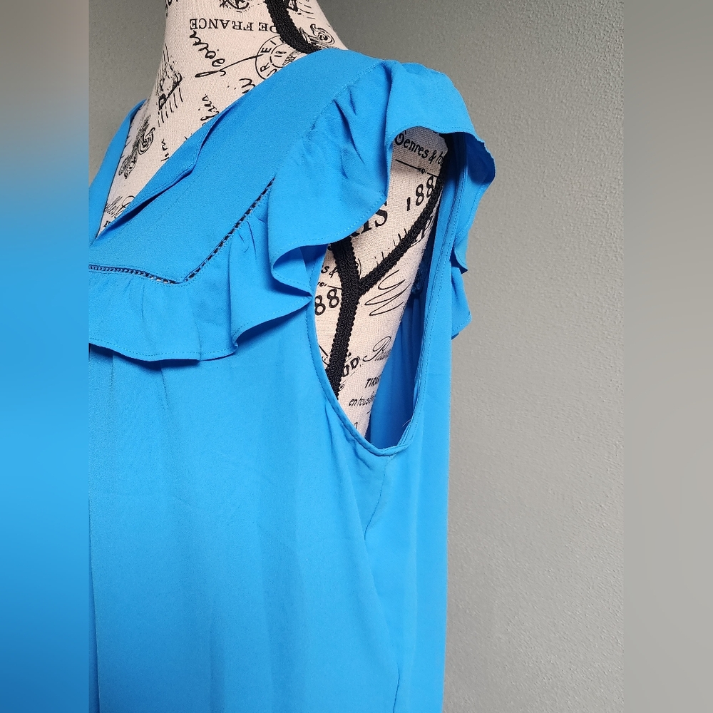 Loft Blue Ruffle V-Neck Women's Top - Picture 3 of 6